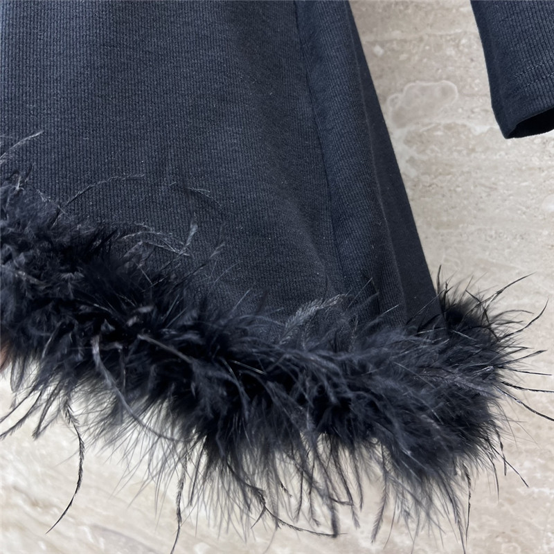 M1um1u fringed patchwork black dress