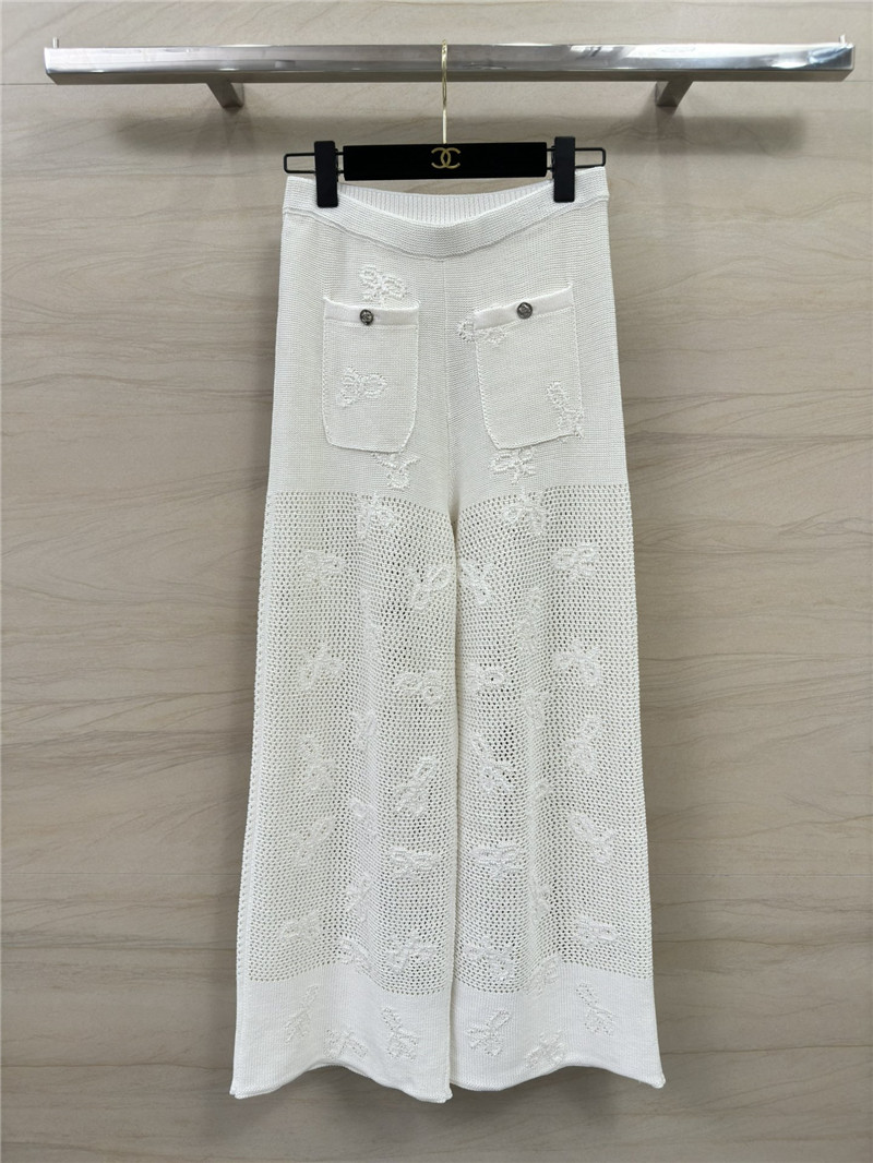 Ch**el hollow cotton and linen knitted straight trousers