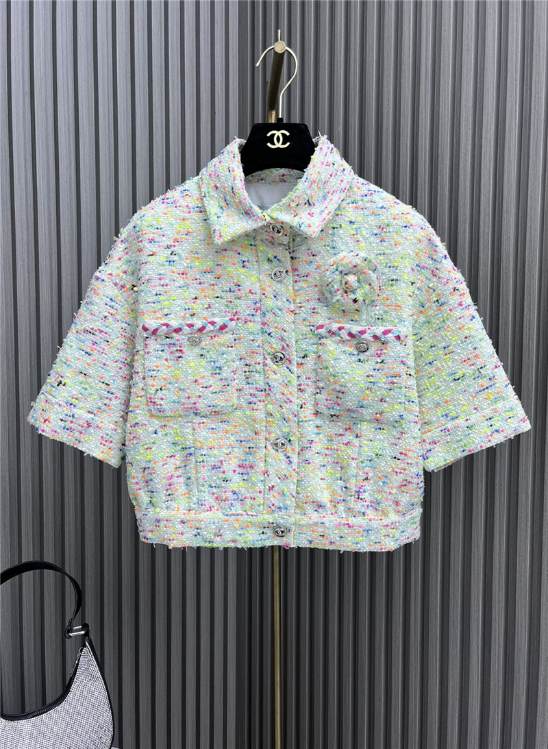 Ch**el floral brooch lapel short-sleeved jacket