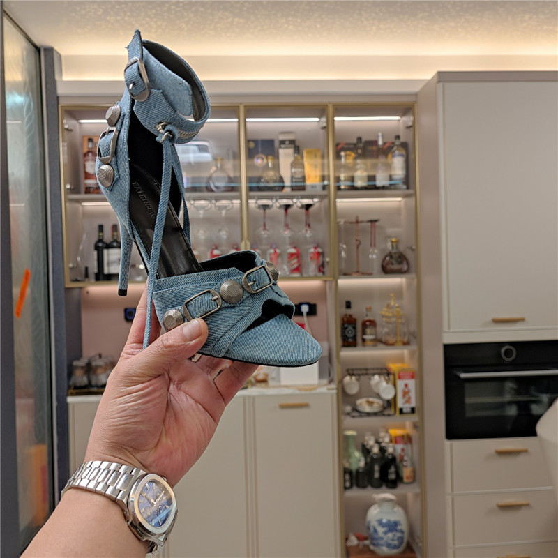 Ba1en*iaga washed denim new color rivet series high heels