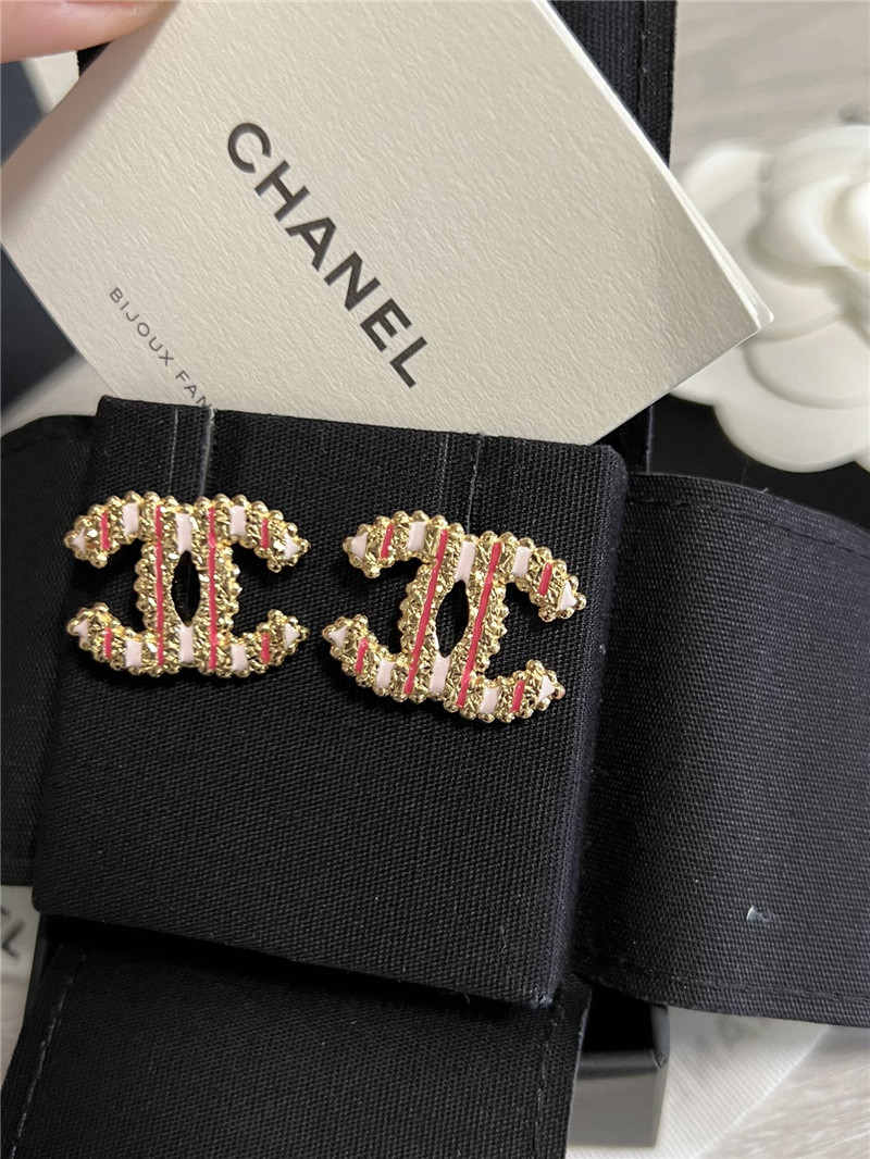 Ch**el vertical stripe enamel double c stud earrings