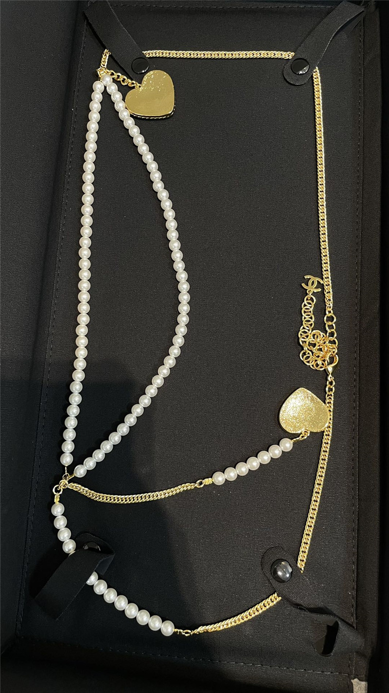 Ch**el imitation denim double c love pearl waist chain