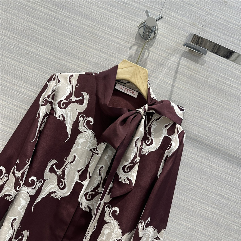Va1e*ntin0 premium dark burgundy mermaid print silk shirt
