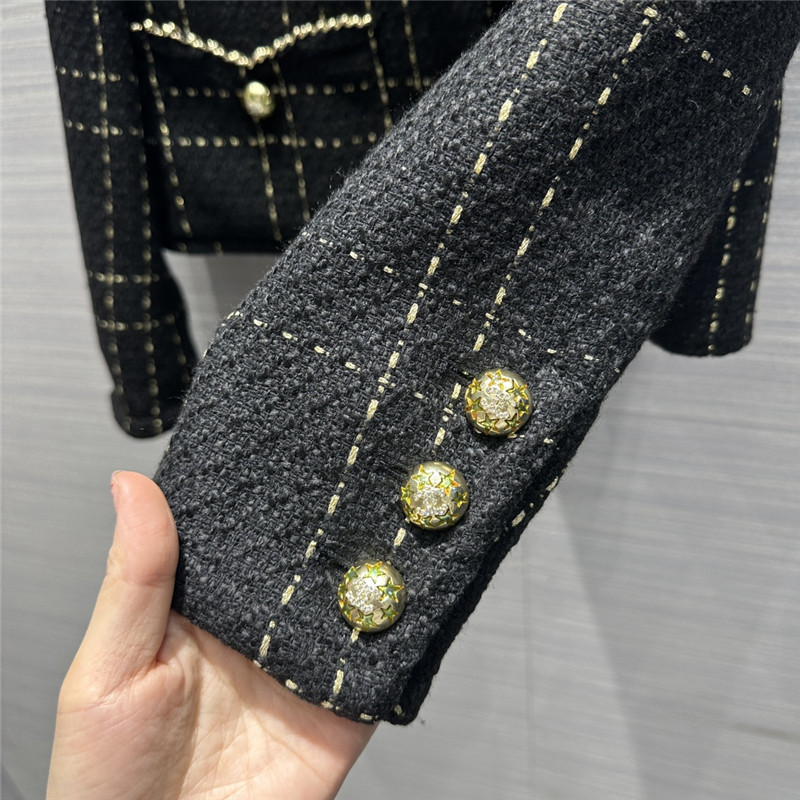 Ch**el black gold plaid short coat