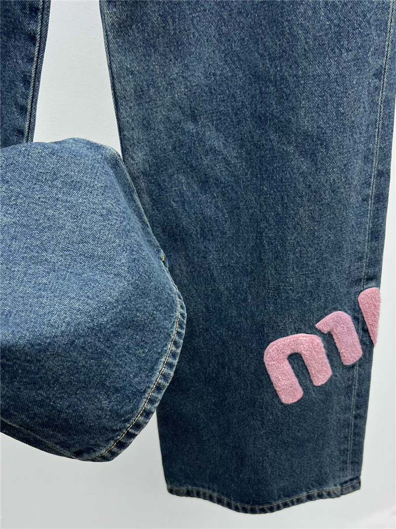 M1um1u pink letter logo wide leg pants