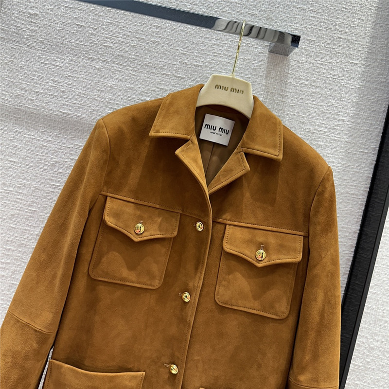M1um1u suede hunting style four-pocket leather jacket