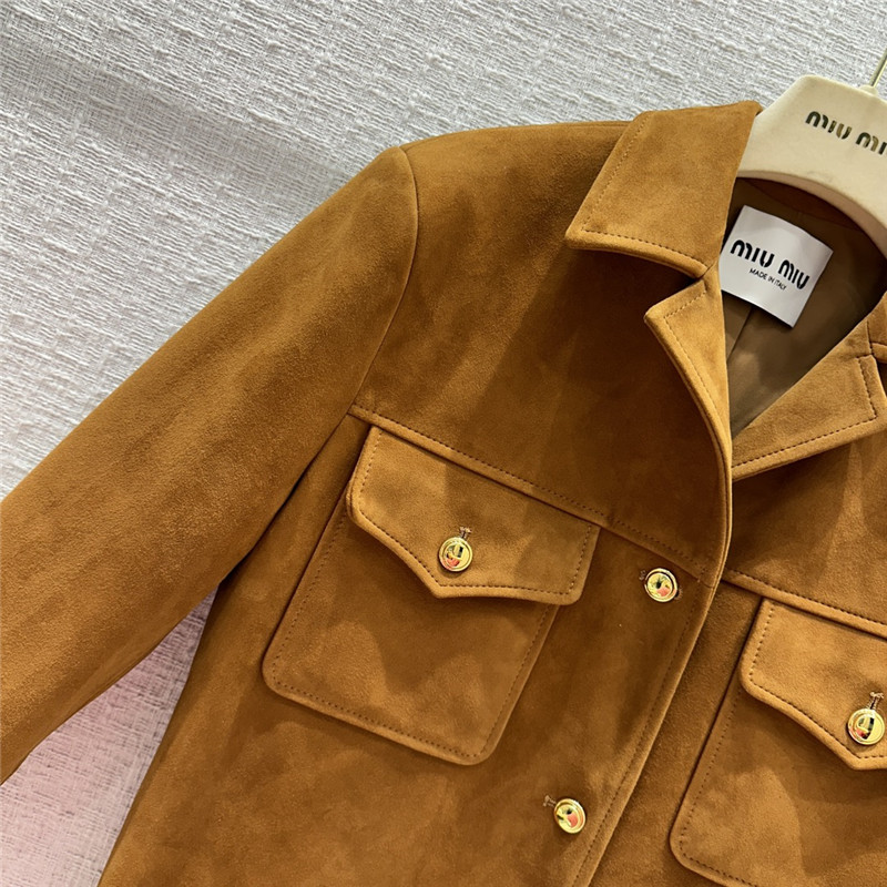 M1um1u suede hunting style four-pocket leather jacket