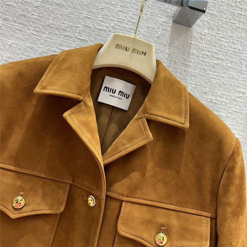 M1um1u suede hunting style four-pocket leather jacket