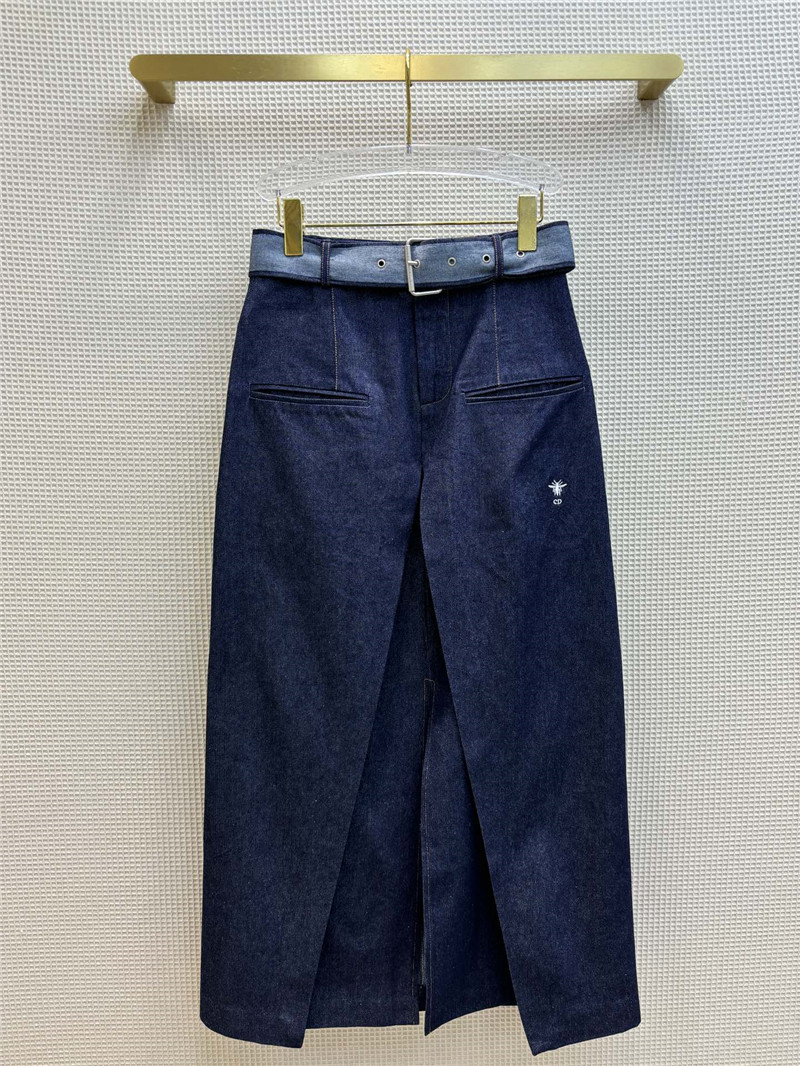 D10r double slit high waist a-line denim long skirt