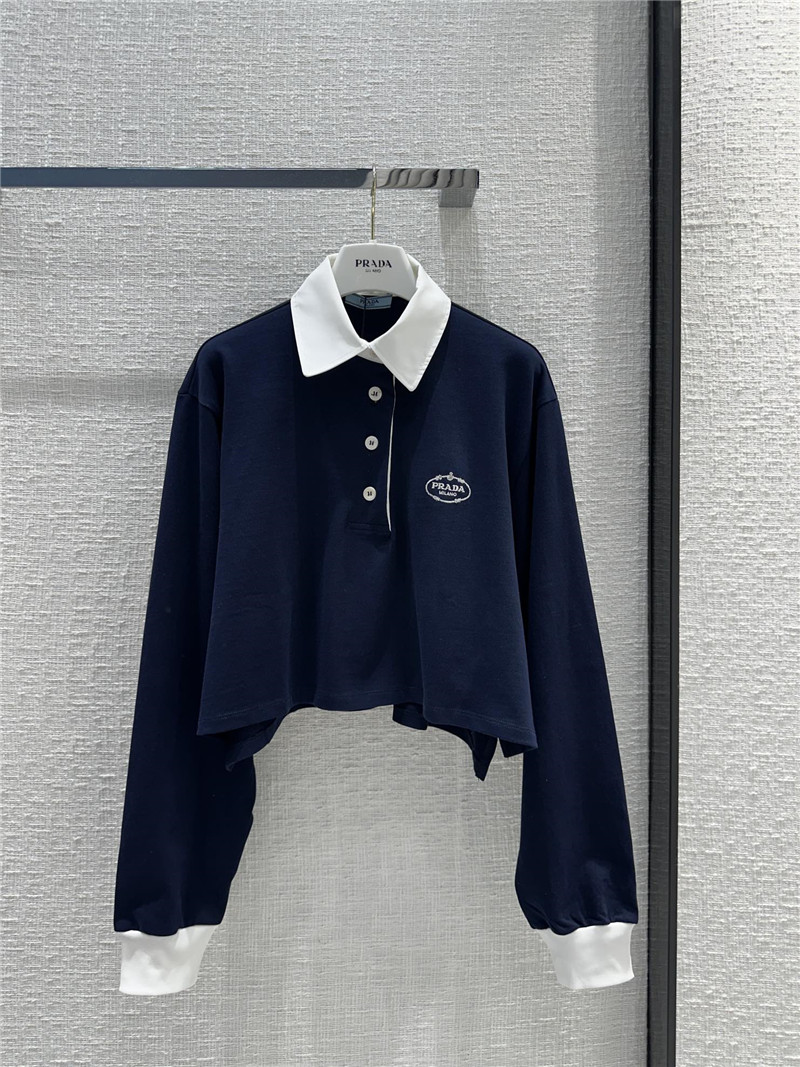 Pra*a contrast color polo short long sleeve top