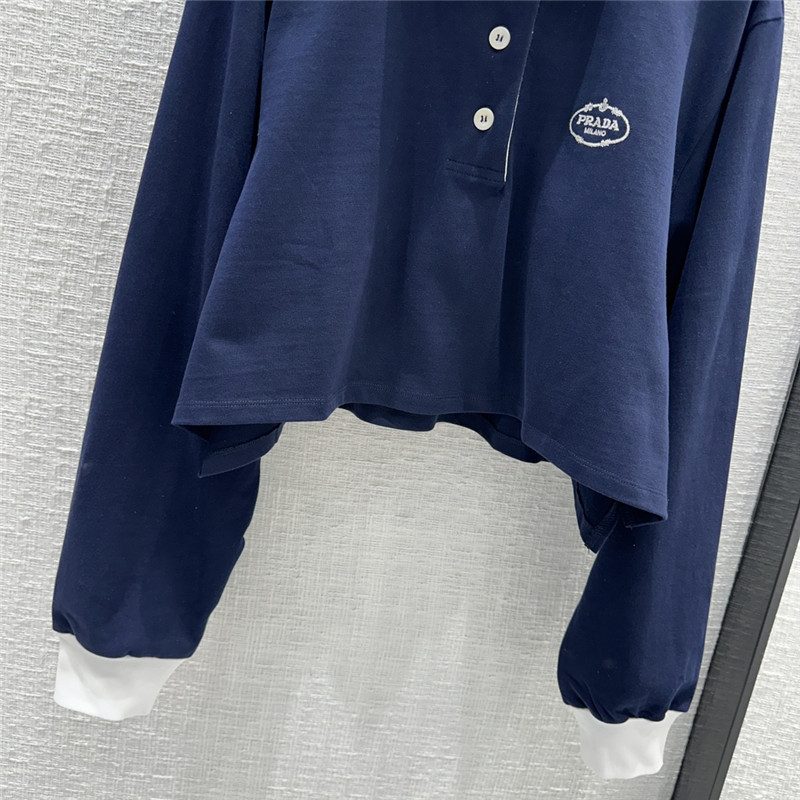 Pra*a contrast color polo short long sleeve top
