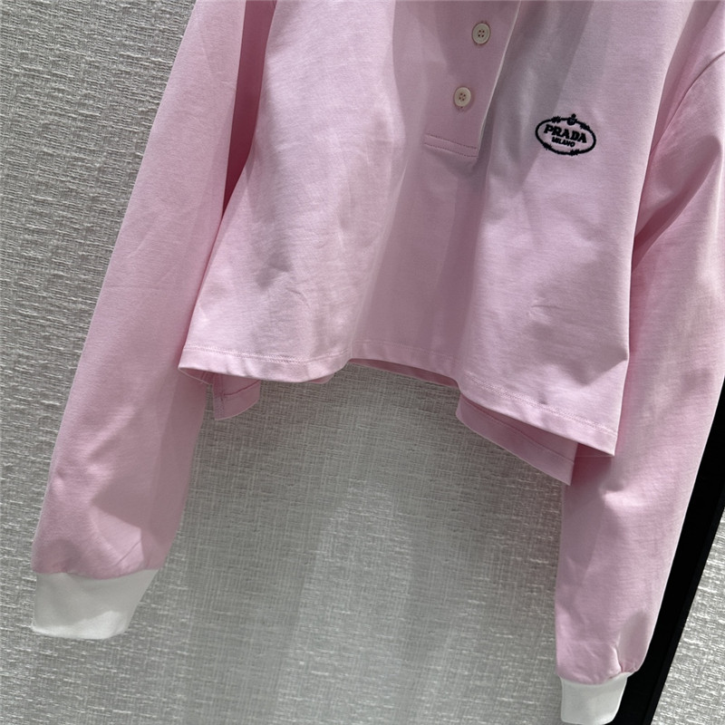Pra*a contrast color polo short long sleeve top