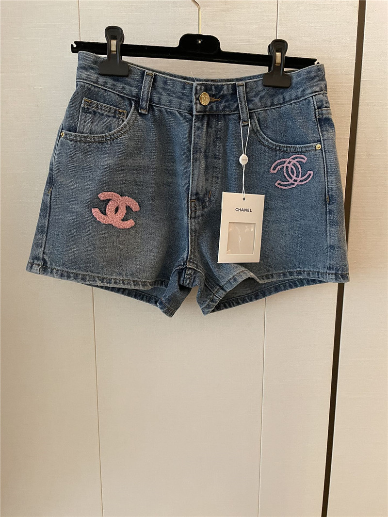 Ch**el two-color multi-logo denim long shorts