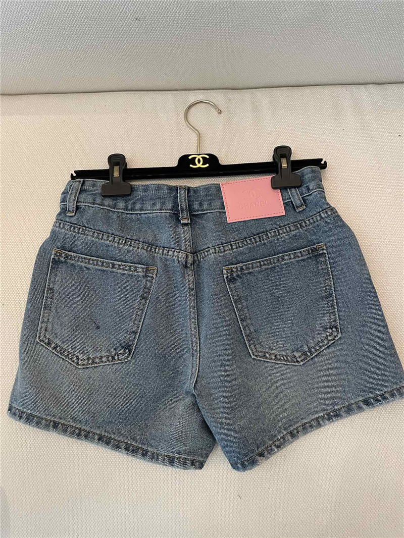 Ch**el two-color multi-logo denim long shorts