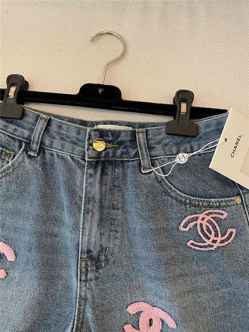 Ch**el two-color multi-logo denim long shorts