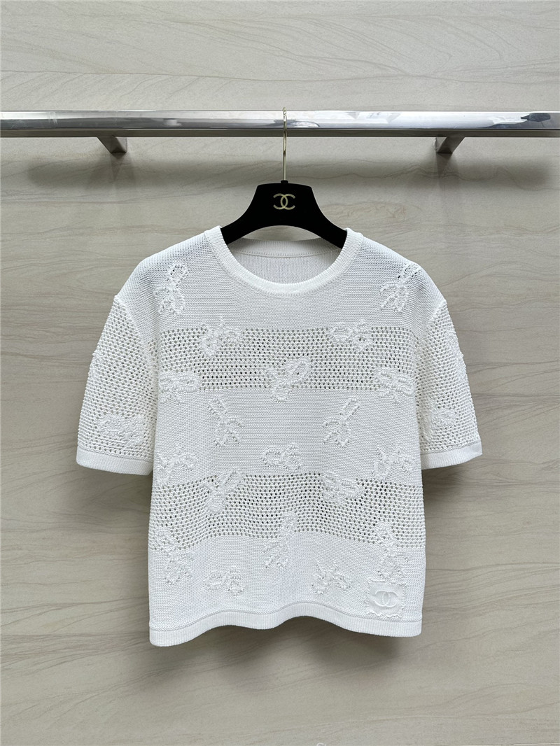 Ch**el bow crochet classic rhombus knitted top