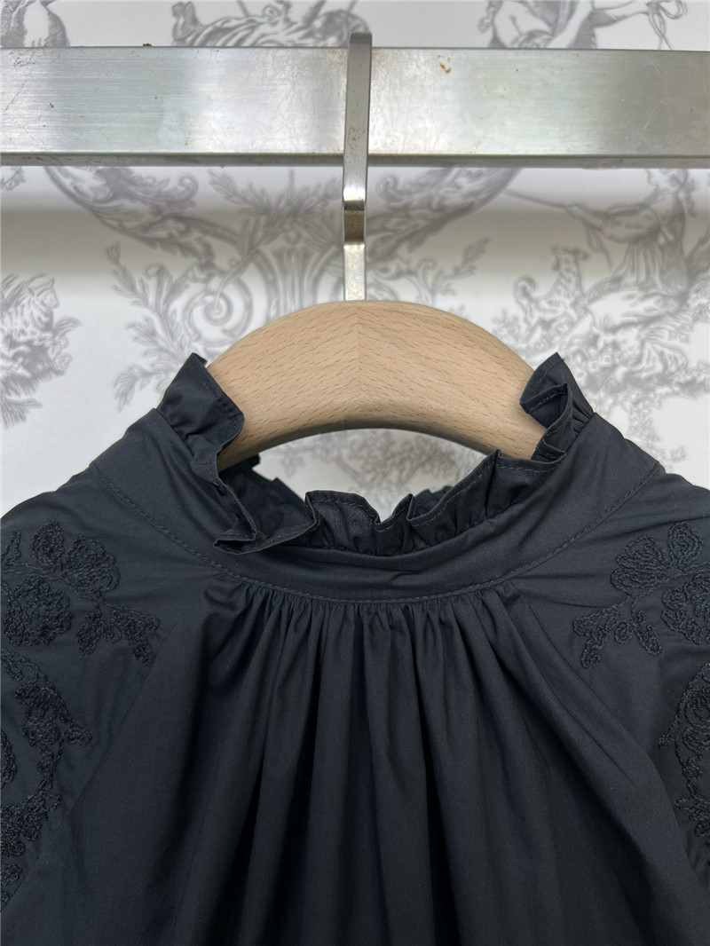 D10r butterfly embroidered stand collar puff sleeve shirt
