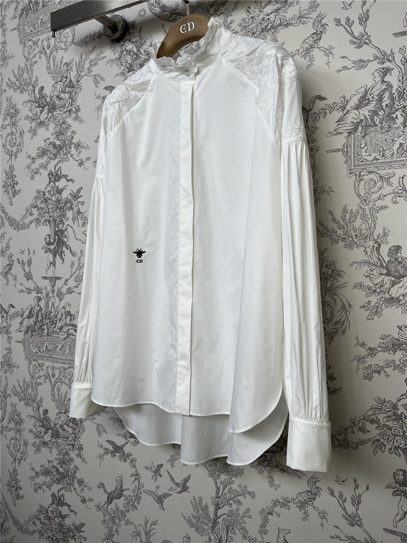 D10r butterfly embroidered stand collar puff sleeve shirt