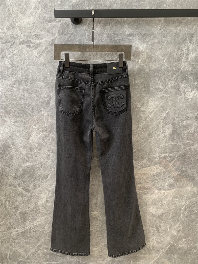 Ch**el waistband shaded back pocket laminated logo jeans