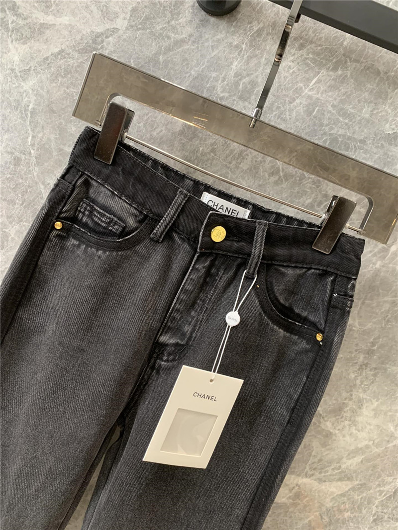 Ch**el waistband shaded back pocket laminated logo jeans