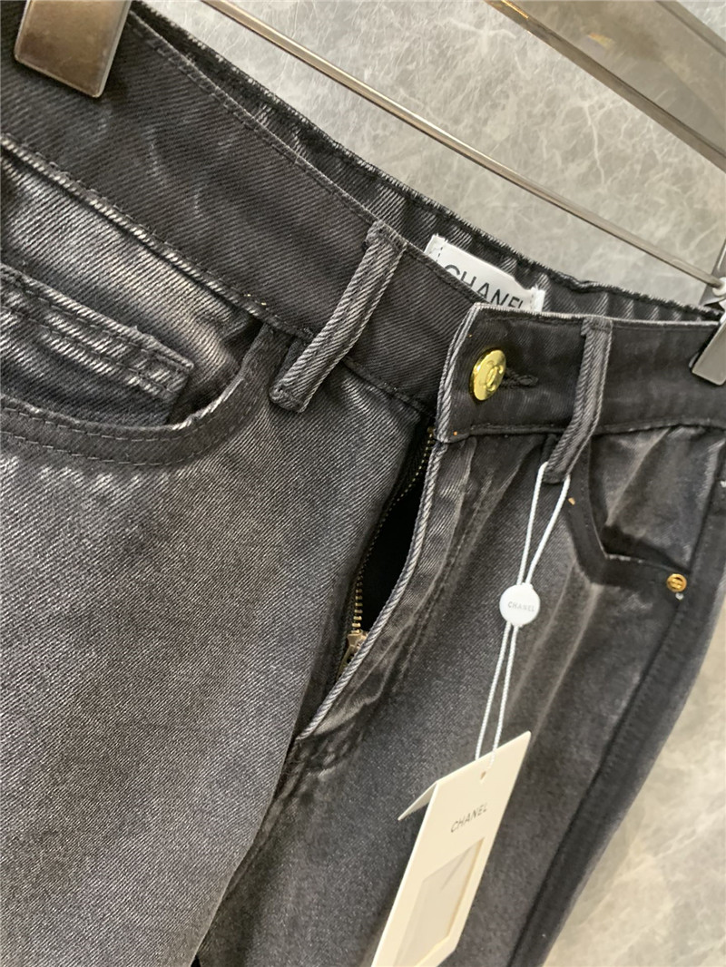 Ch**el waistband shaded back pocket laminated logo jeans