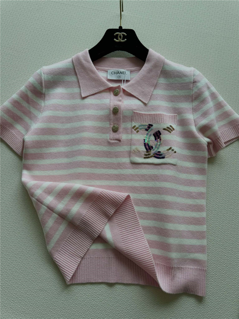 Ch**el new lapel striped short sleeves