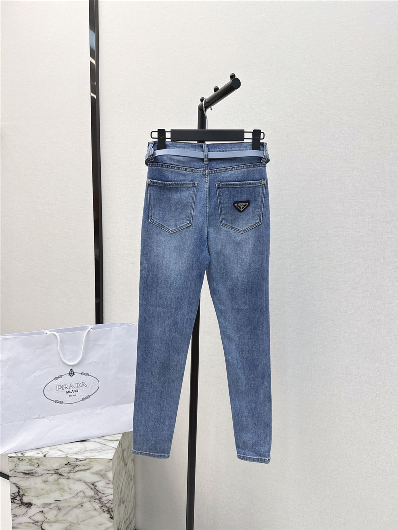 Pra*a new logo triangle logo decorative slim fit jeans