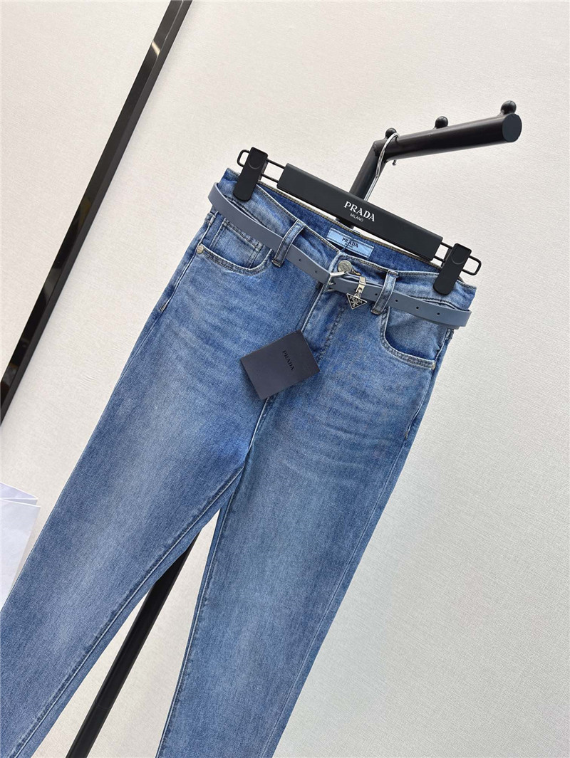 Pra*a new logo triangle logo decorative slim fit jeans