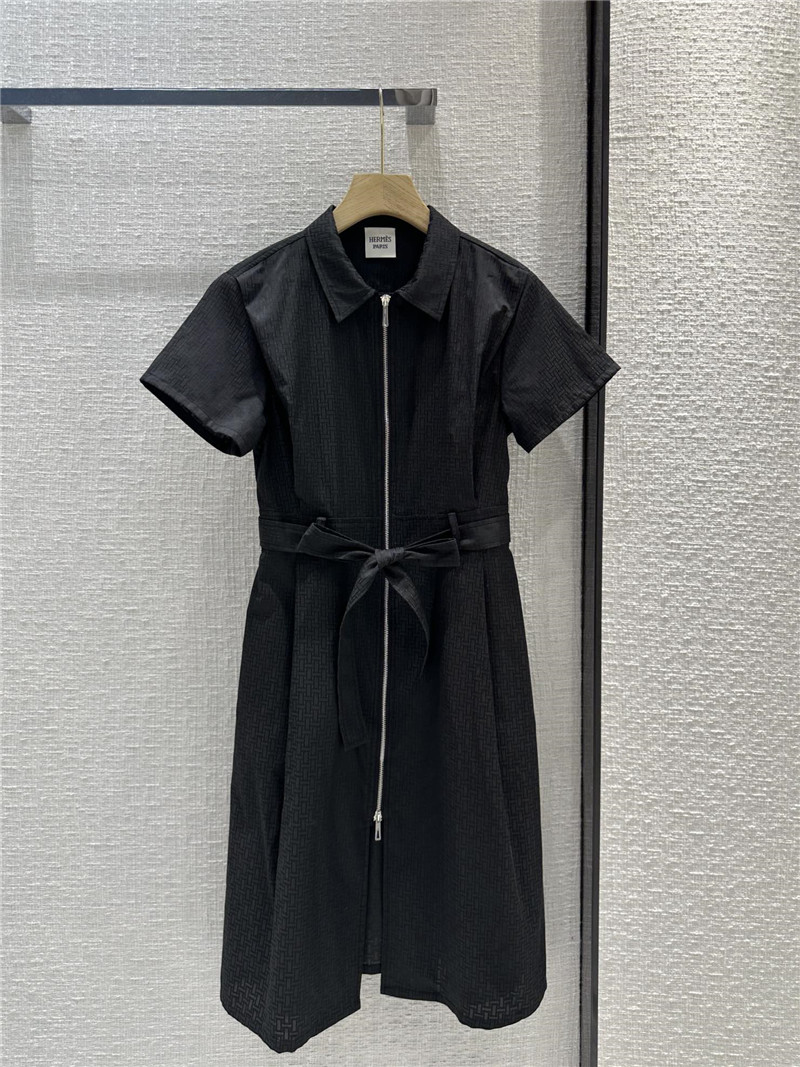 H**me5 h dark jacquard small lapel zipper dress