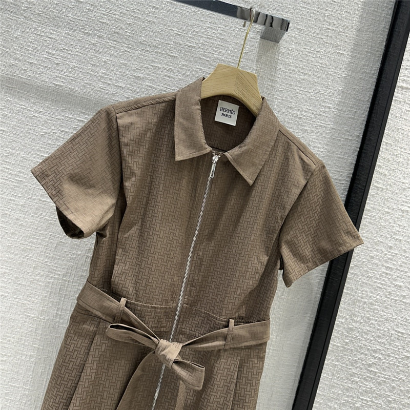 H**me5 h dark jacquard small lapel zipper dress