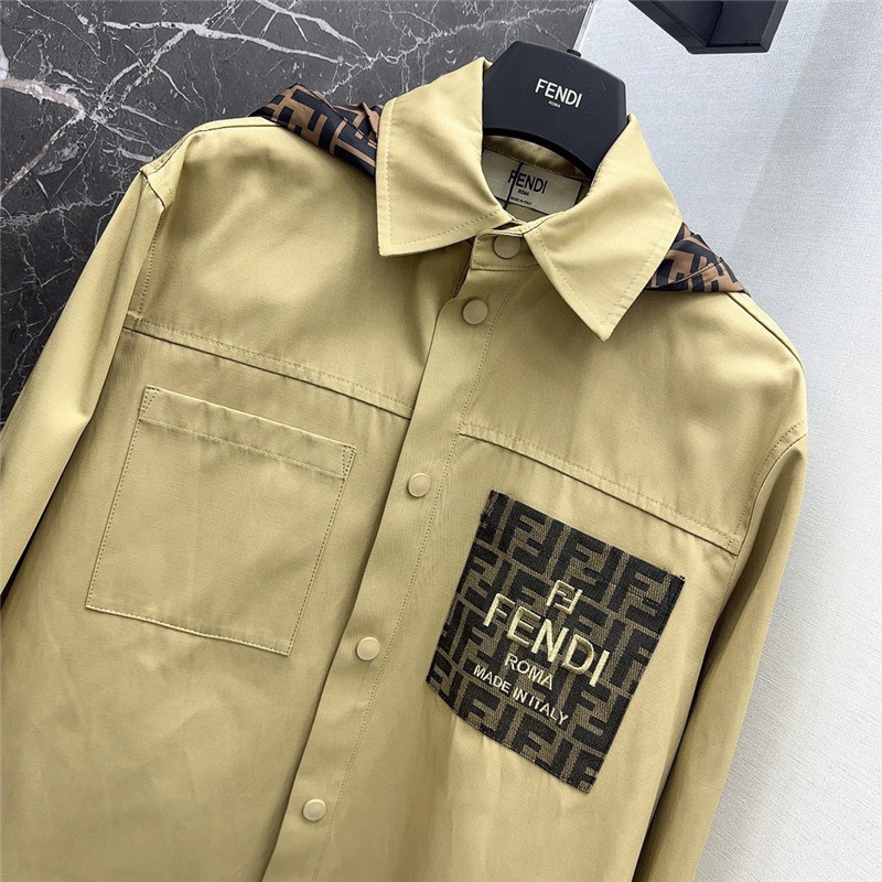 F**di maillard patchwork double f hooded shirt jacket