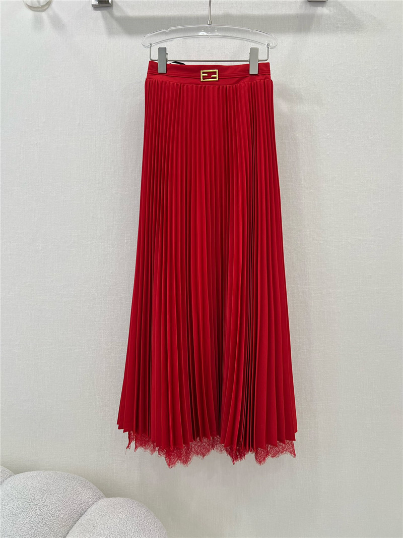 F**di patchwork lace long pleated skirt