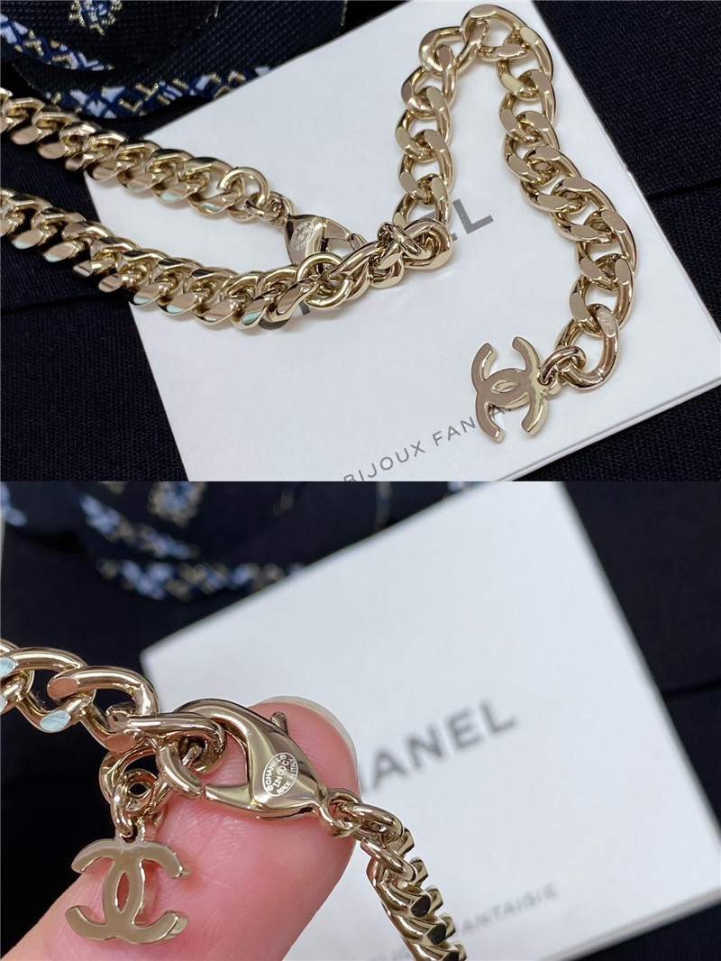 Ch**el monogram square stone rhinestone double c necklace