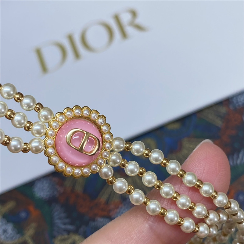 D10r glass bead triple pearl choker necklace