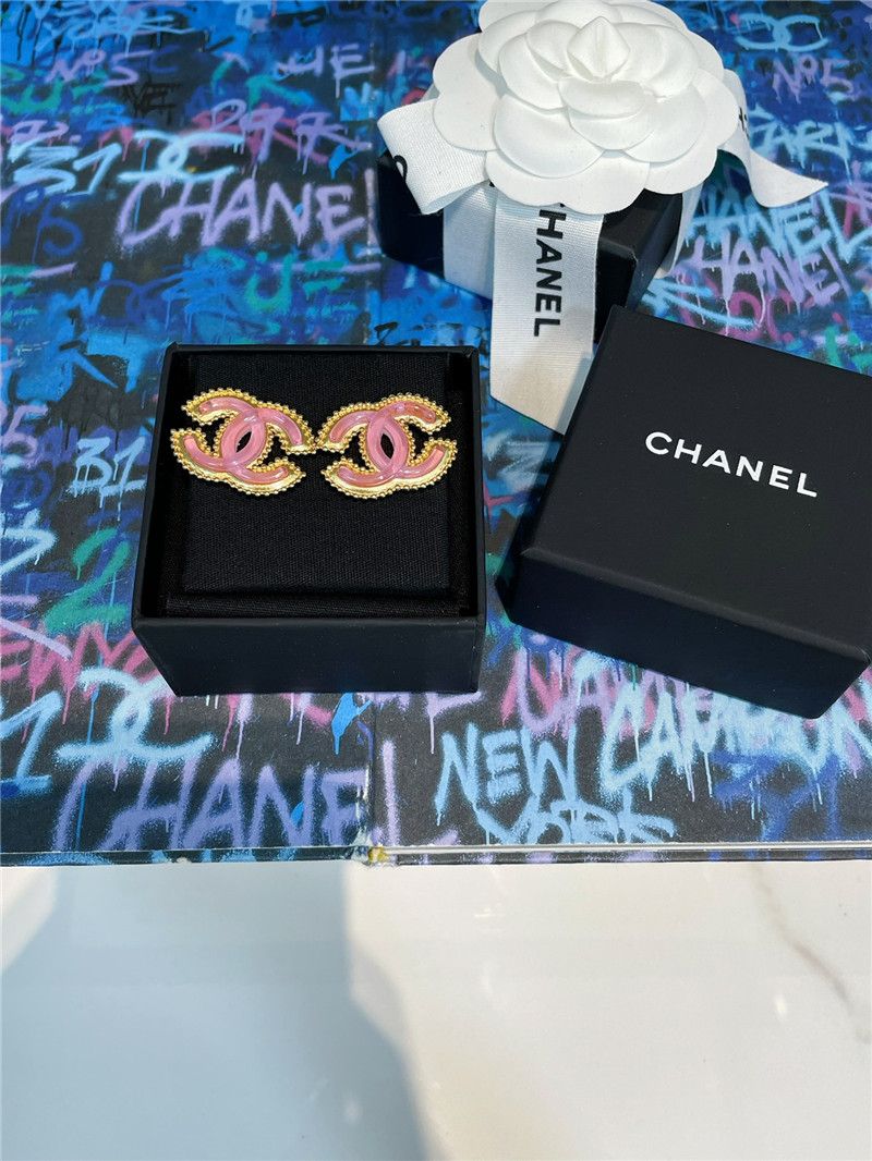 Ch**el pink gold double c stud earrings