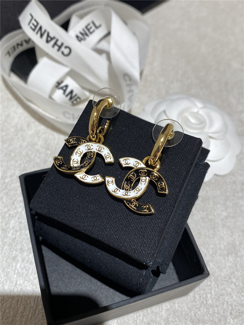 Ch**el black and white double c earrings
