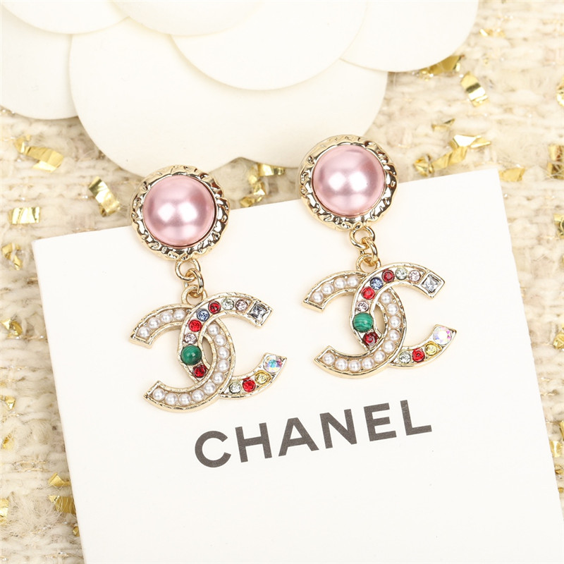 ch**el colorful D1am0nd double c stud earrings