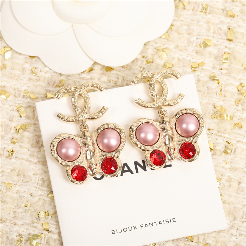 Ch**el butterfly double c earrings