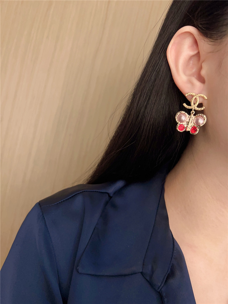 Ch**el butterfly double c earrings