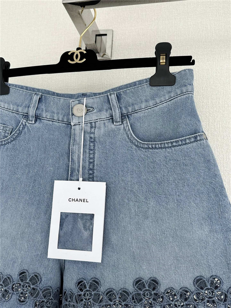 Ch**el embroidered denim shortscheap replica designer clothes