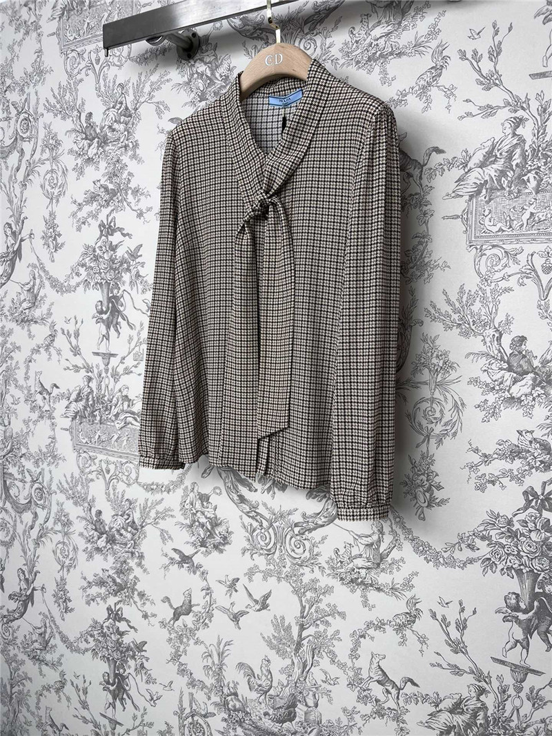 Pra*a silk ribbon shirt cheap replica designer clothes