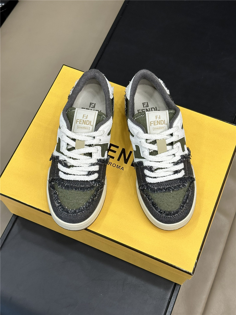 F**di denim match panelled leather sneakers