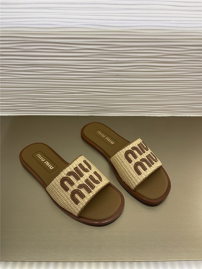m1um1u raffia woven slippers Marg*e1a replica shoes