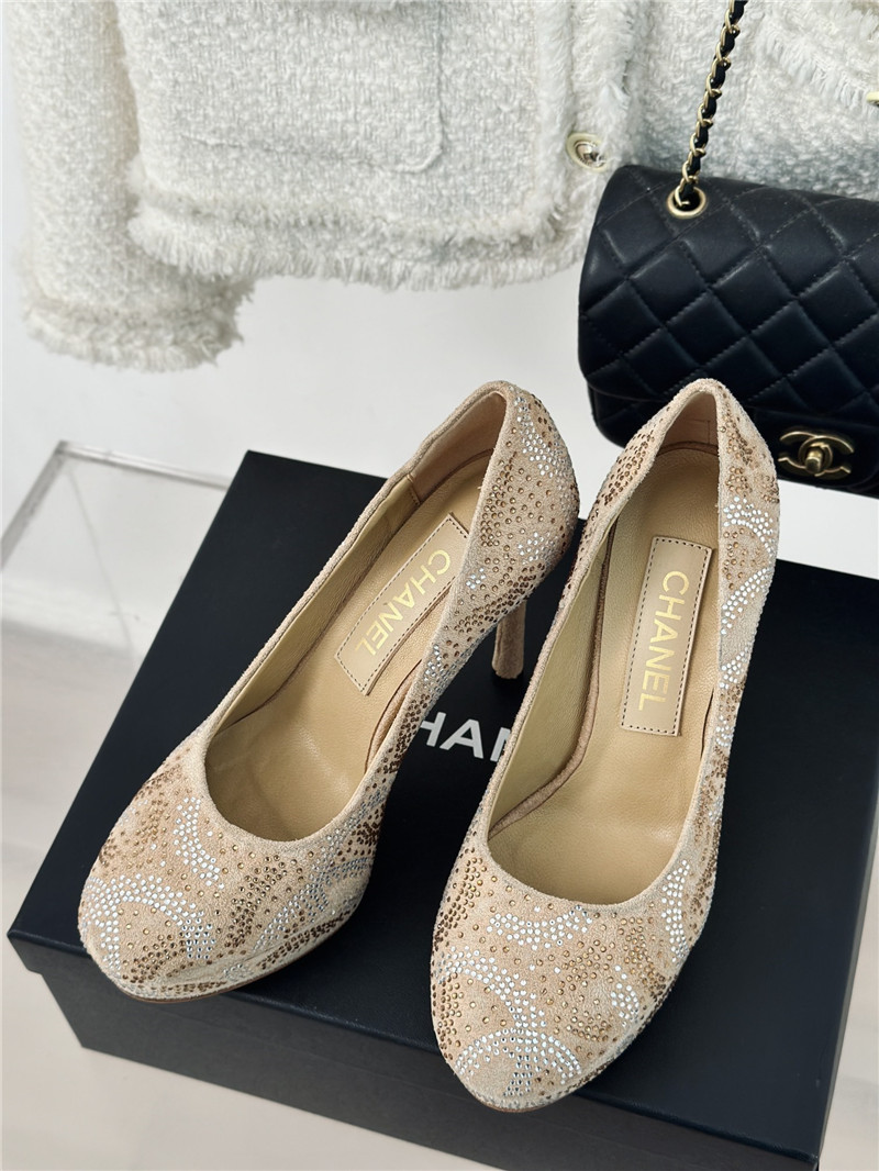 Ch**el double c rhinestone high heels replica shoes