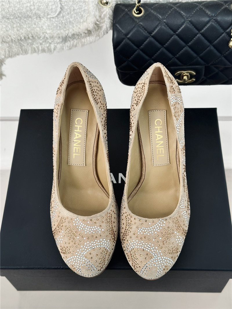 Ch**el double c rhinestone high heels replica shoes