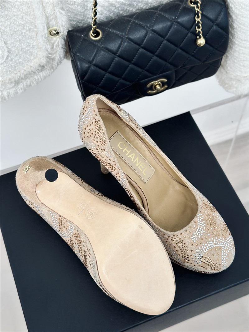 Ch**el double c rhinestone high heels replica shoes