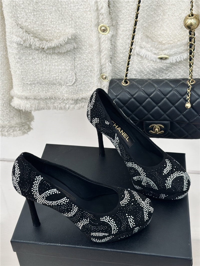 Ch**el double c rhinestone high heels replica shoes