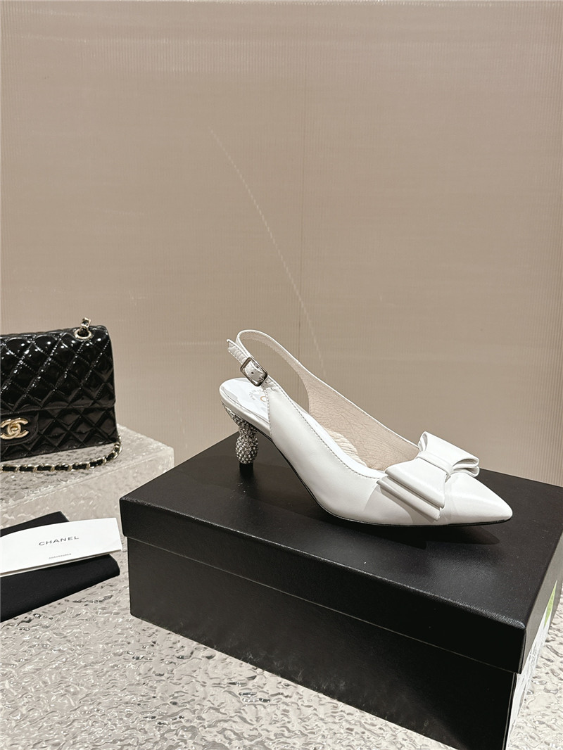 Ch**el white bow slingback heels