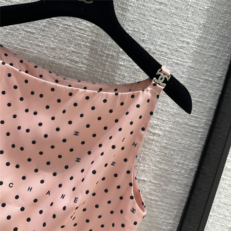 Ch**el pink polka dot logo print halter top replicas clothes