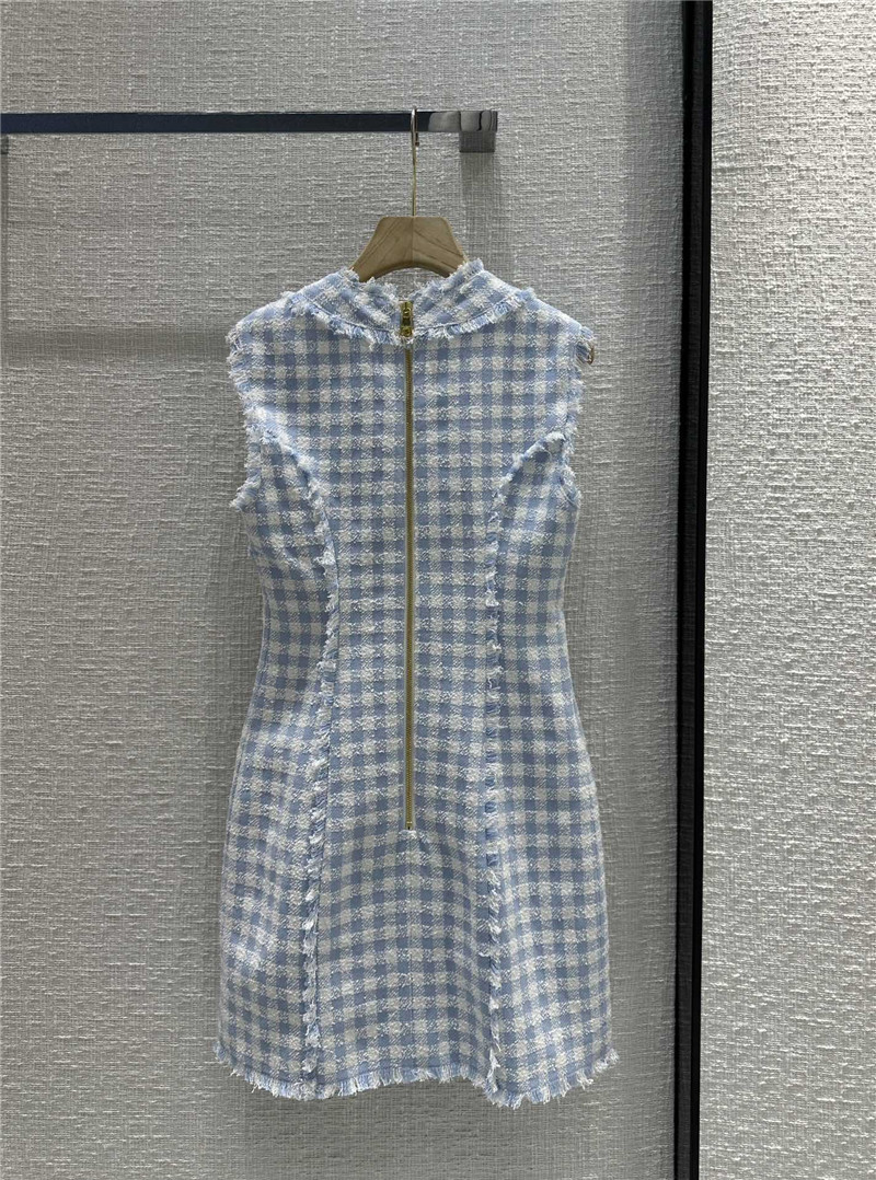 Balmain fringed blue and white plaid dress replicas clothes